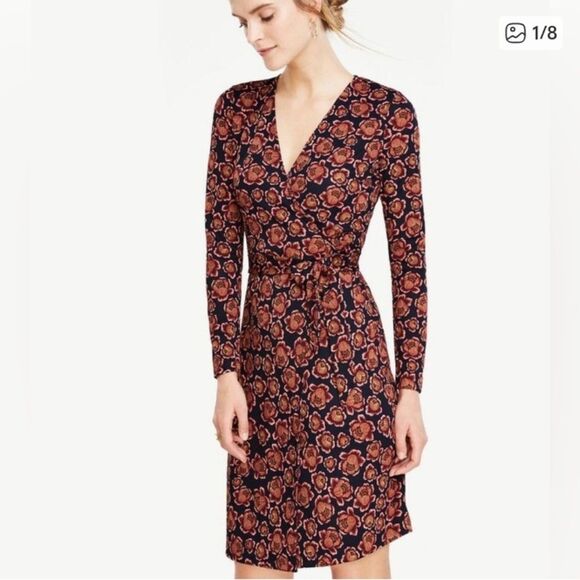 Ann Taylor Floral Blooms Long Sleeve Midi Wrap Dress Women's Size 10 - Picture 11 of 11